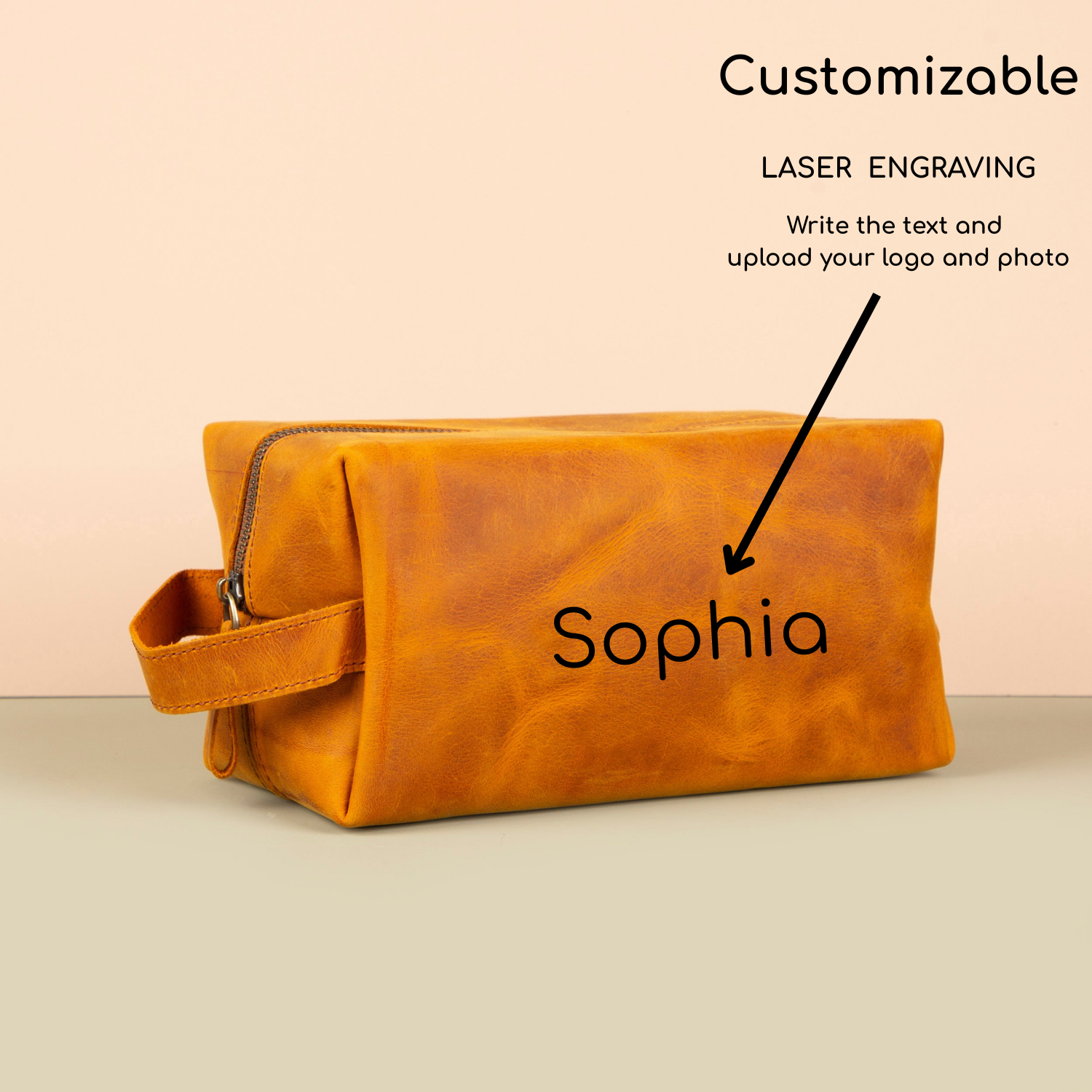 Handmade Leather Makeup Bag - Golden-Brown - Minneapolis