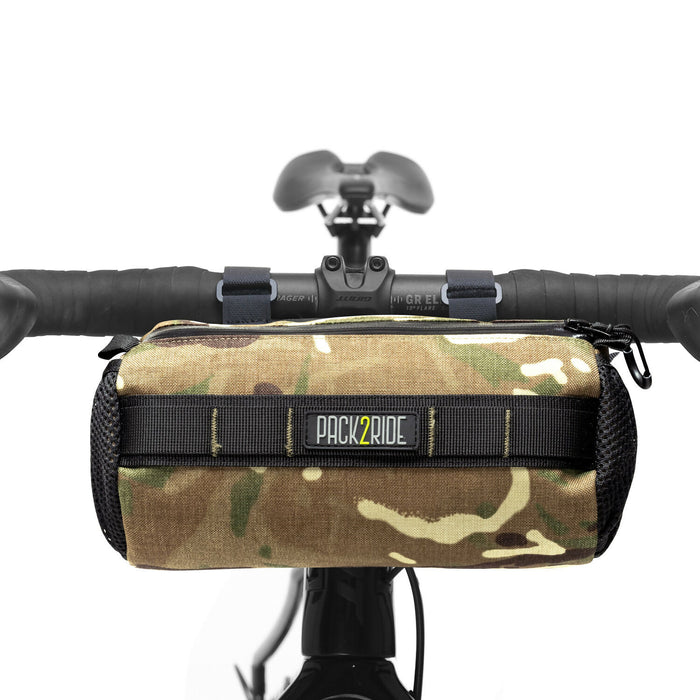 PACK2RIDE Askme Bike Handlebar Bag - Water Resistant, Durable Cordura Fabric & Bicycle Daily Essentials Holder - Front Biking Storage, Bikepacking Cockpit Bag for Cycling Travels