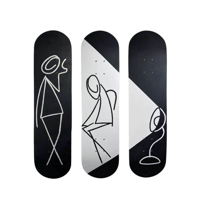 Skateboard Wall Art Set, "Dark Side" Hand-Painted Wall Decor Set of 3