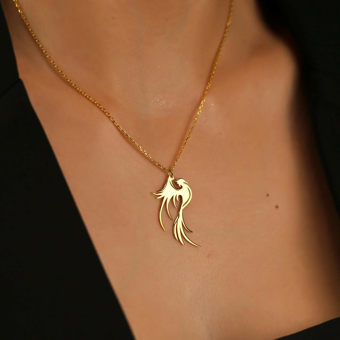 14K Gold Phoenix Necklace, Dainty Phoenix Bird Necklace | Dainty Phoenix Bird Pendant, Silver Phoenix Bird Pendant |Gold Fire Bird Necklace