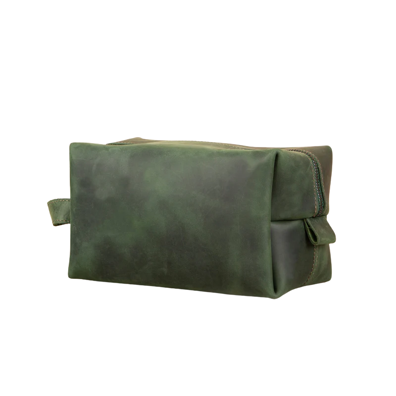 Handmade Leather Makeup Bag - Green- Minneapolis