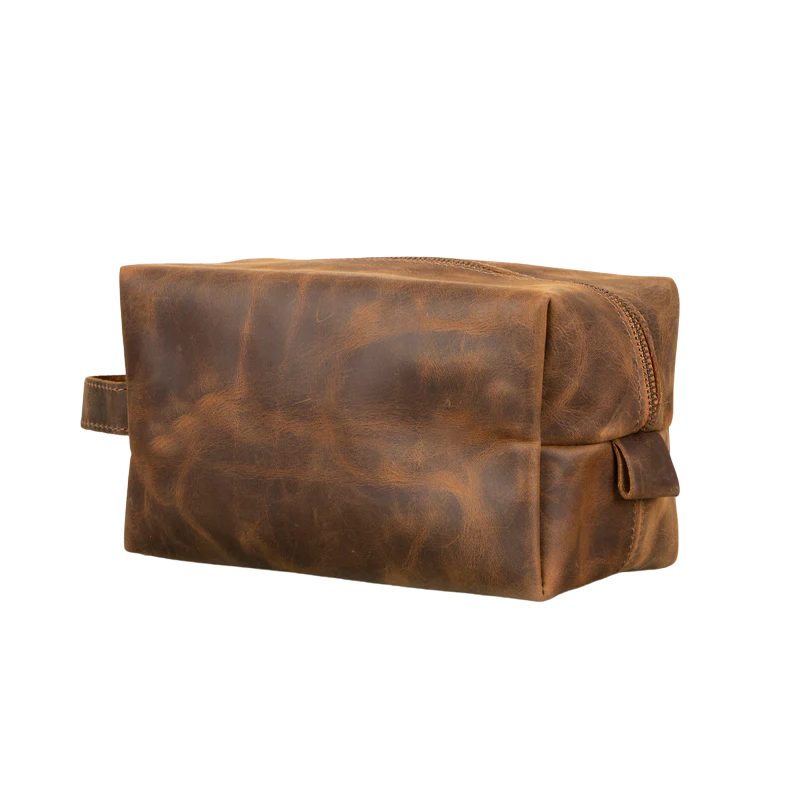 Handmade Leather Makeup Bag - Medium Brown- Minneapolis