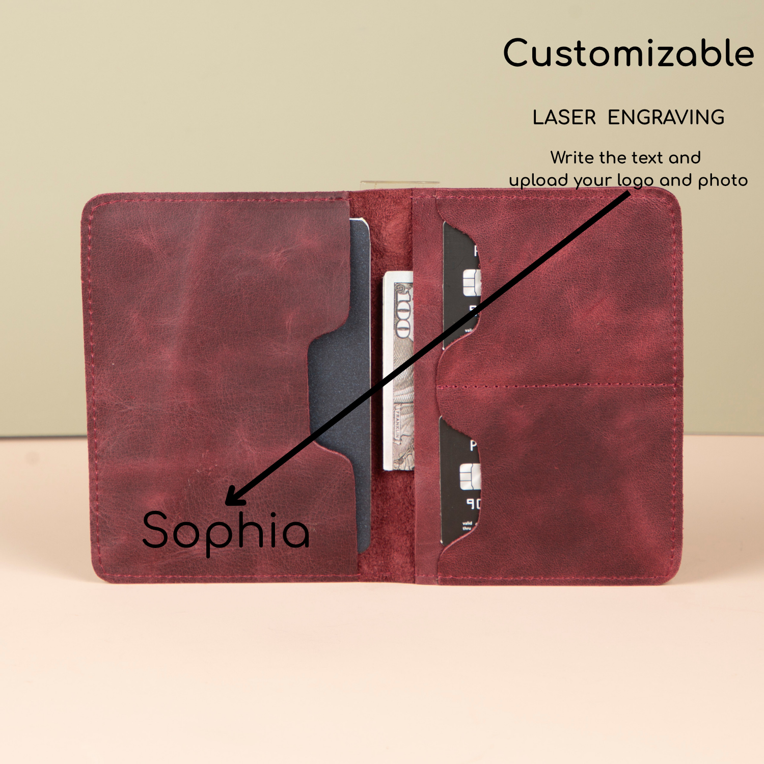Leather Passport Holder - Burgundy - Milan