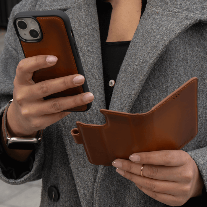 Brown Leather iPhone 16 Series Wallet Case - LEATHERE