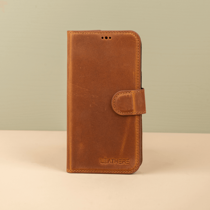 Brown Leather iPhone 16 Series Wallet Case - LEATHERE