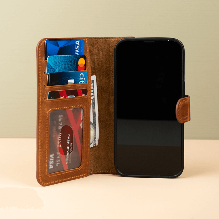 Brown Leather iPhone 16 Series Wallet Case - LEATHERE