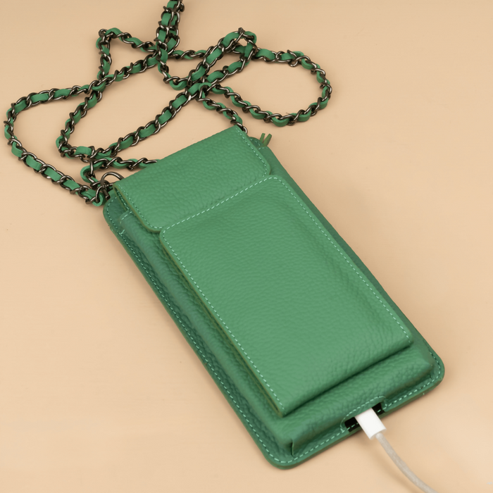 Green Leather iPhone Case with Integrated Wallet