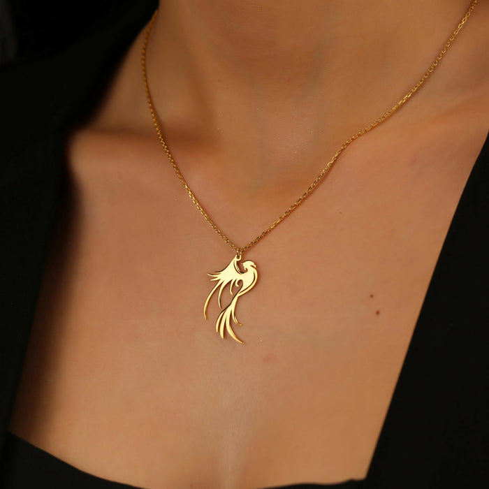 14K Gold Phoenix Necklace, Dainty Phoenix Bird Necklace | Dainty Phoenix Bird Pendant, Silver Phoenix Bird Pendant |Gold Fire Bird Necklace
