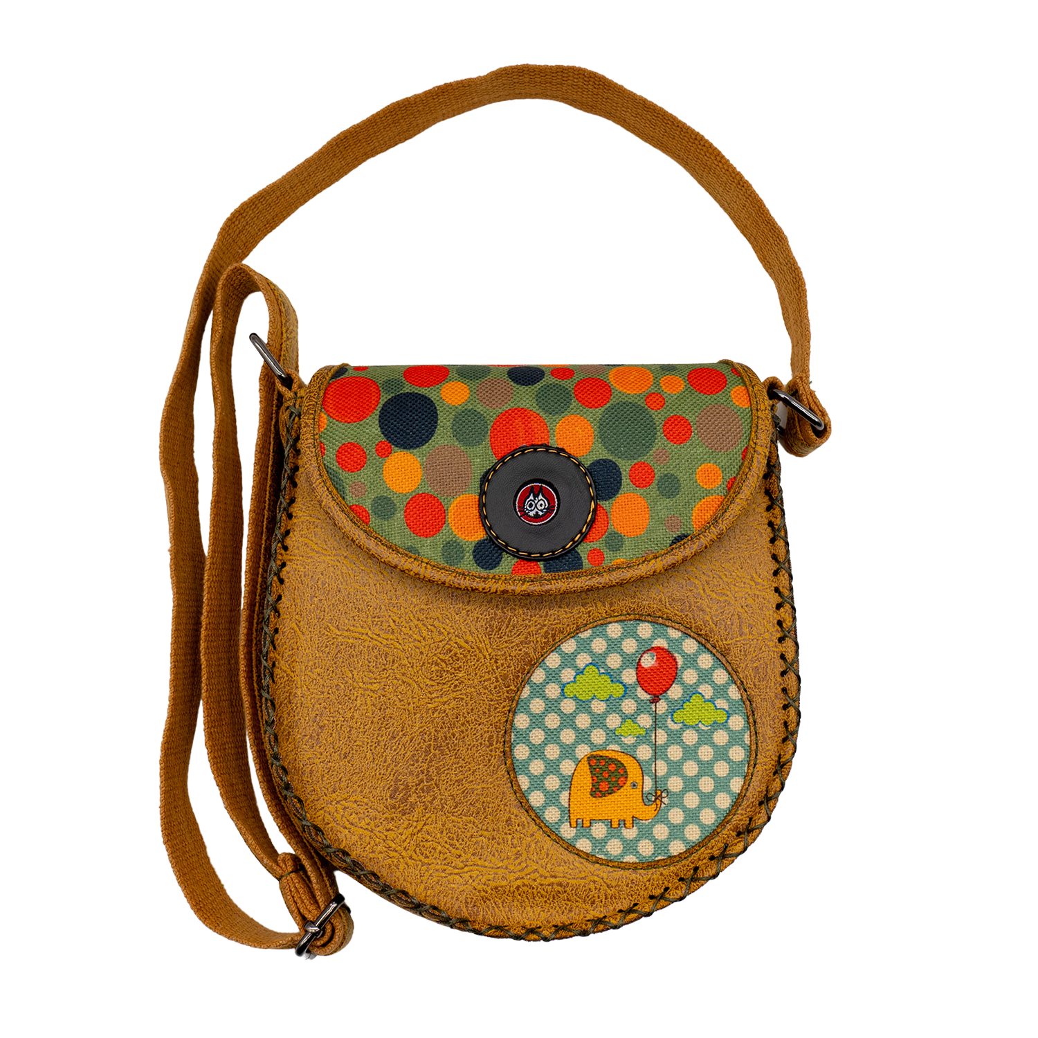 Playful Elephant Leather Handbag - Mustard Yellow
