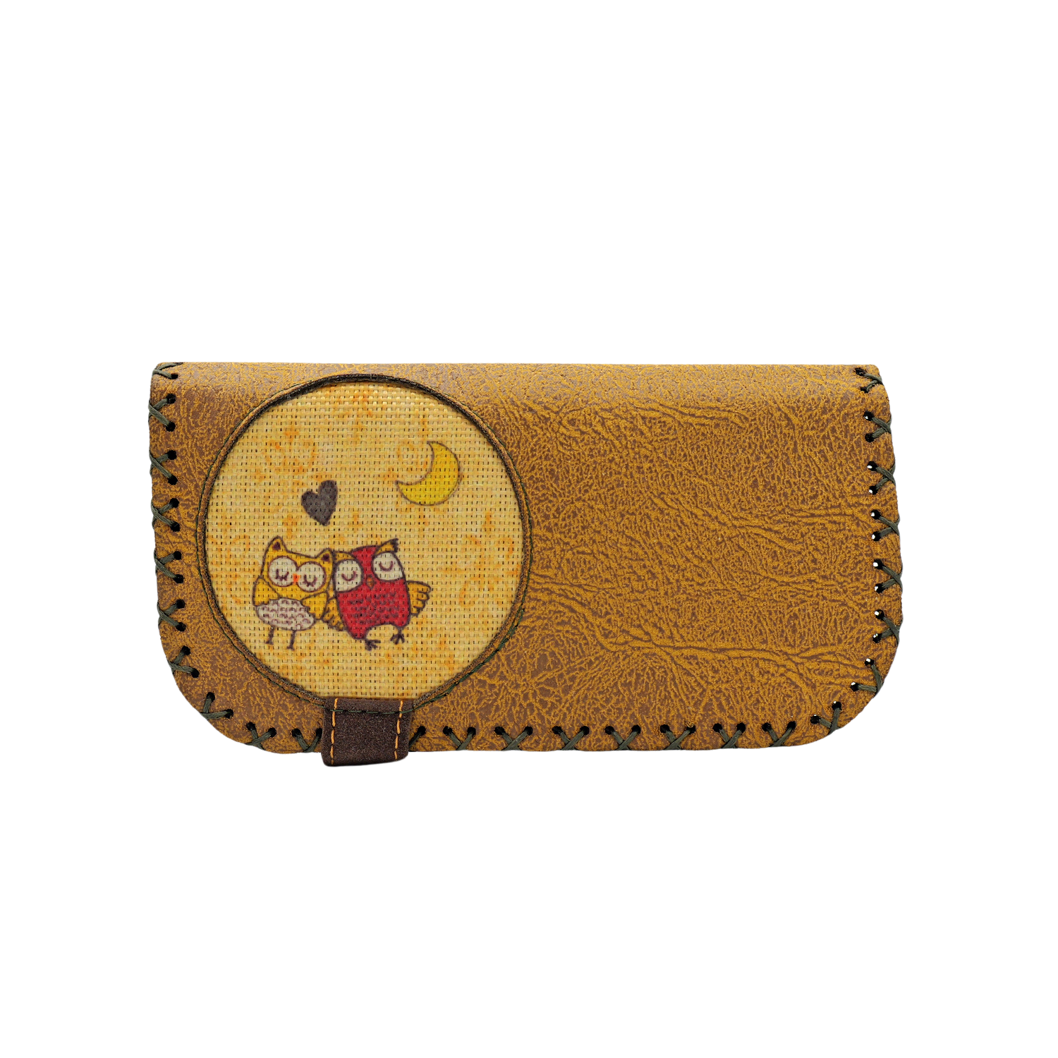 Whimsical Owl Large Leather Wallet - Mustard Yellow