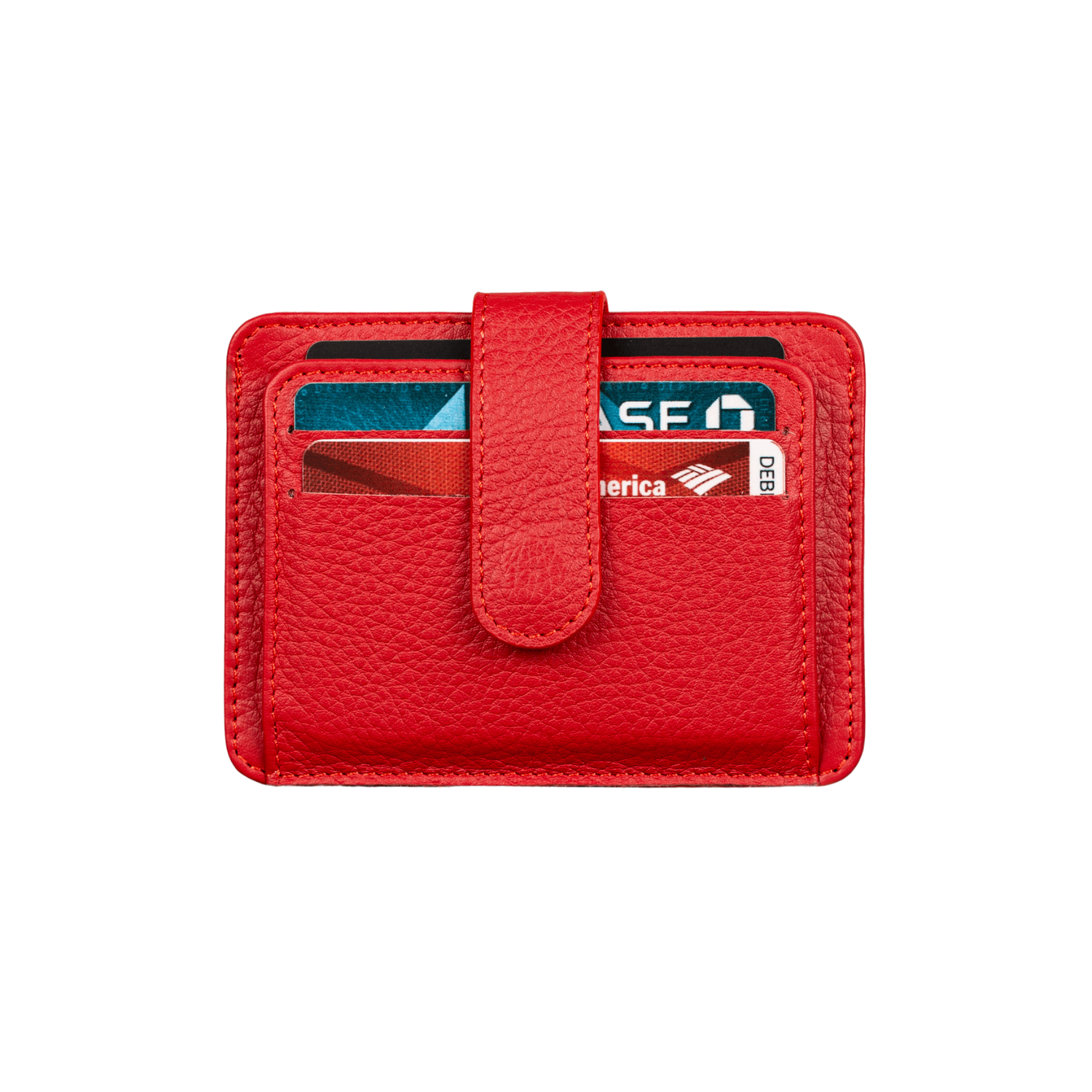 Leather Card Holder Wallet with ID Window - Red - Miami