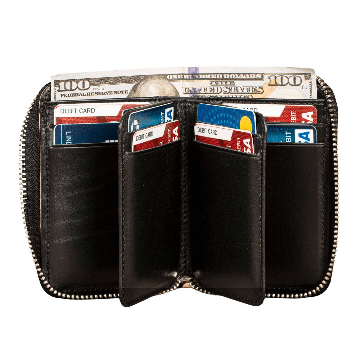 Premium Leather Zipper Wallet - Black - Anniston