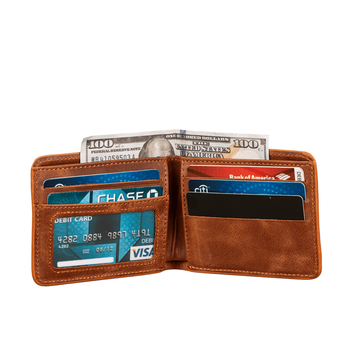 Premium Leather Bifold Wallet - Brown - Washington