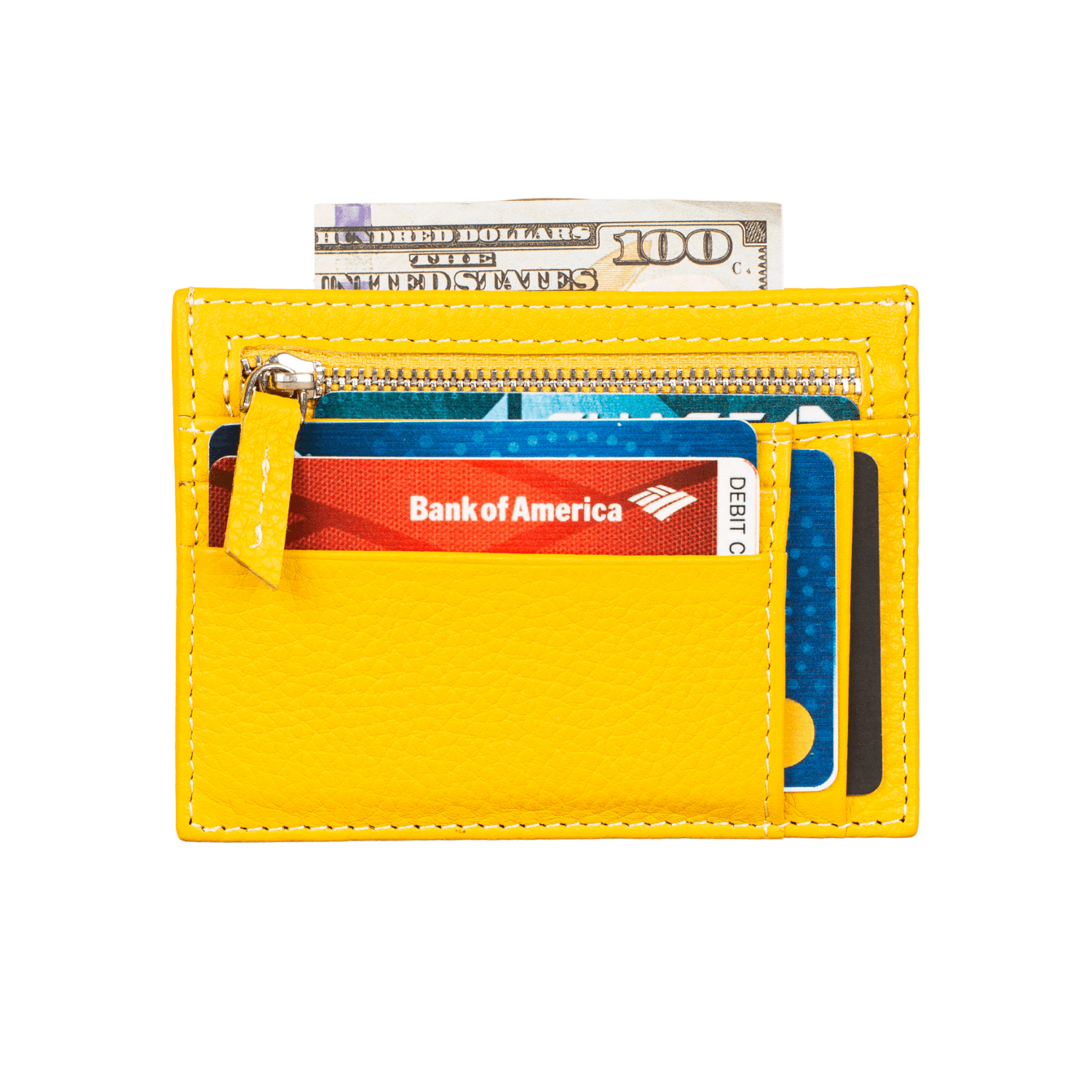 Vibrant Leather Card Holder with Zipper Pocket - Yellow - Concord