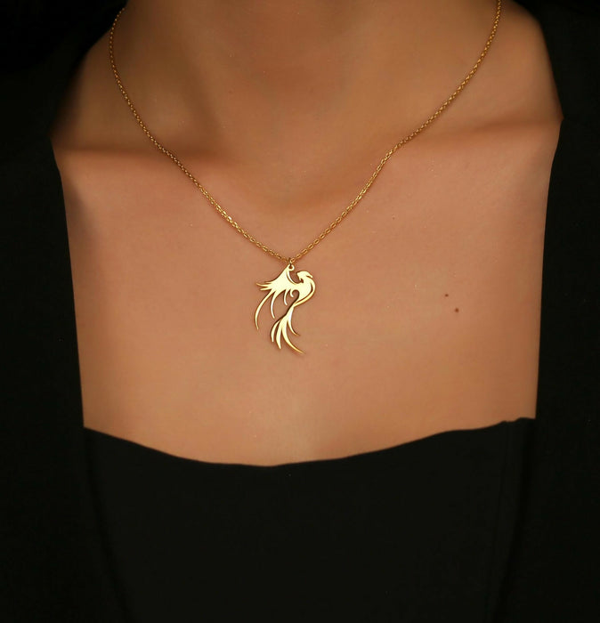14K Gold Phoenix Necklace, Dainty Phoenix Bird Necklace | Dainty Phoenix Bird Pendant, Silver Phoenix Bird Pendant |Gold Fire Bird Necklace