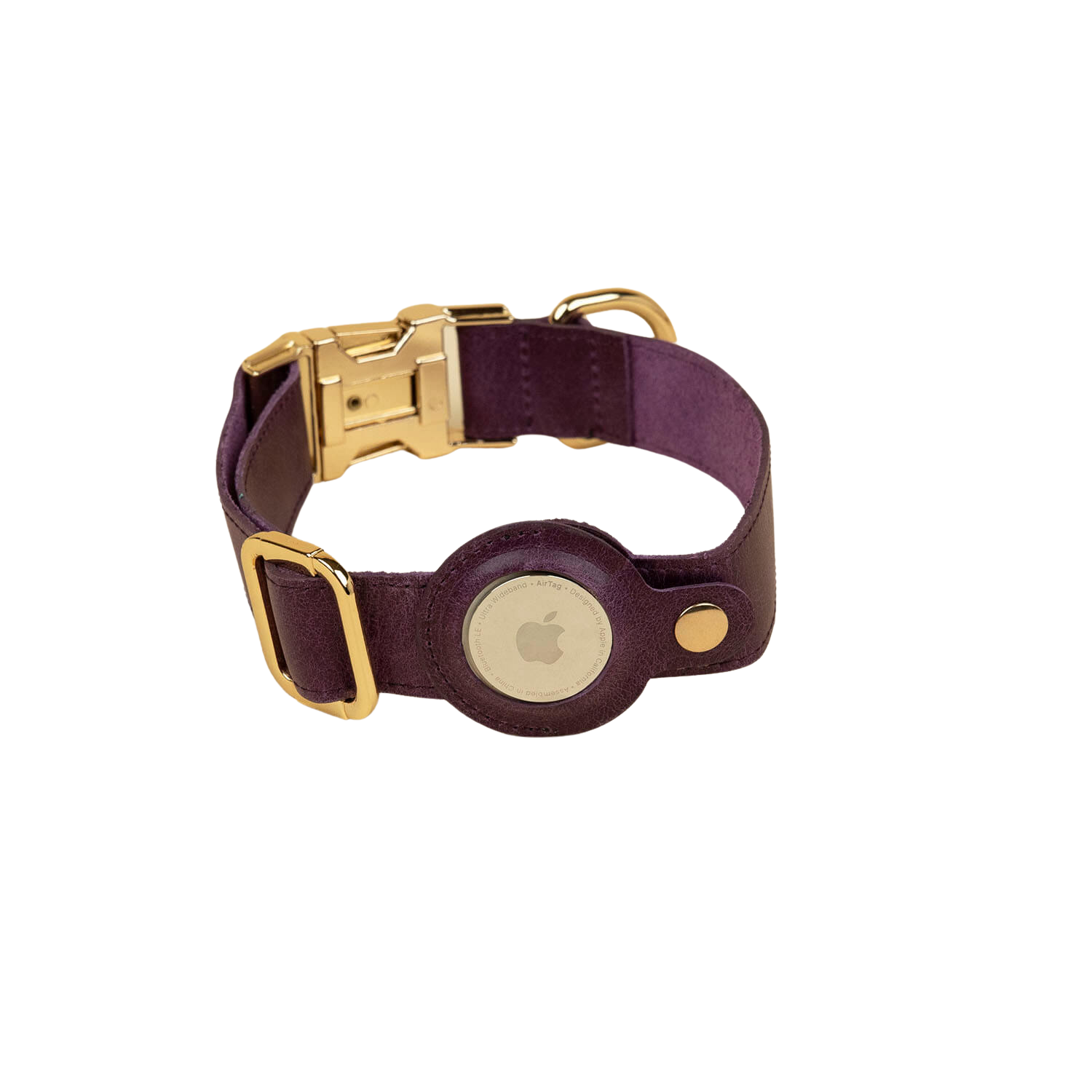 Stylish Leather AirTag Dog Collar - Purple - Davie