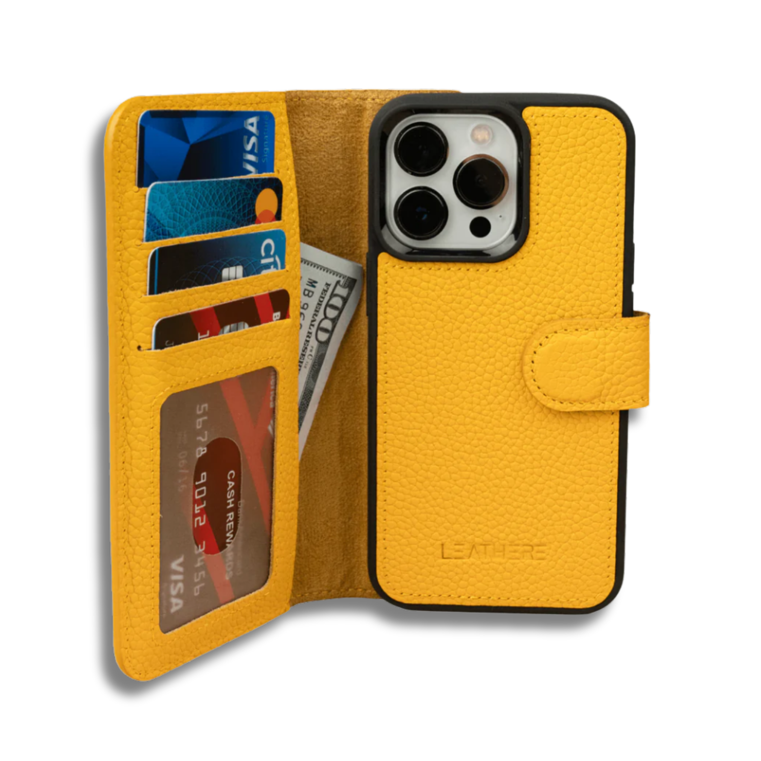 iPhone 16 Series Yellow Leather Wallet Case - New York
