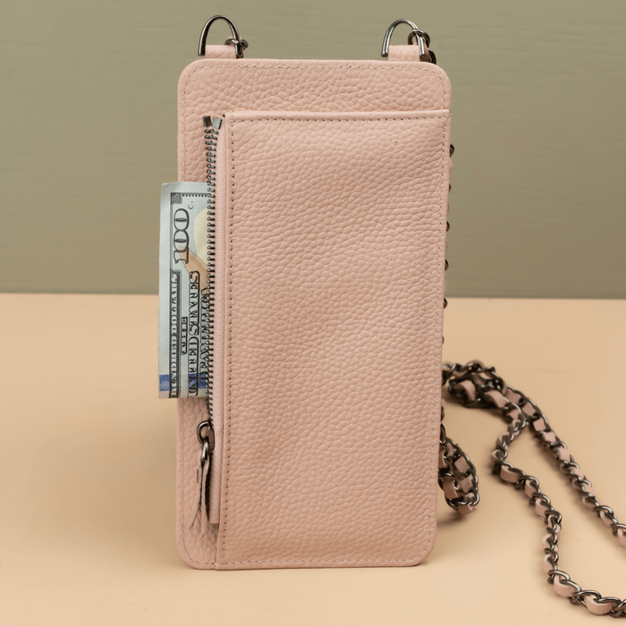 Pink Leather iPhone Case with Integrated Wallet