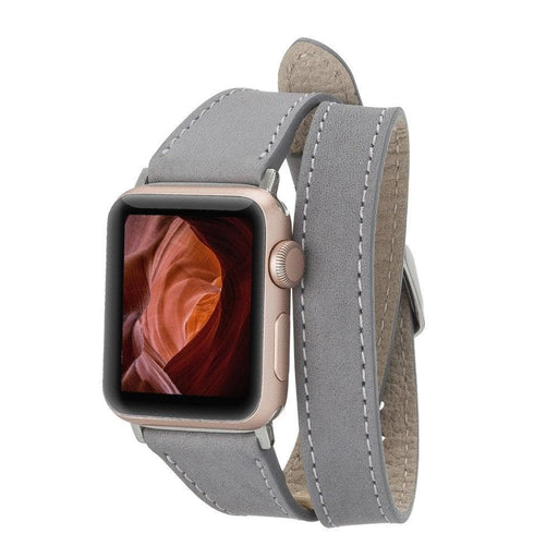 Grey Leather Double Tour Apple Watch Band - LEATHERE