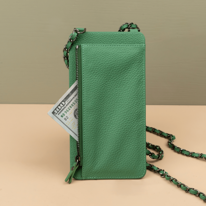 Green Leather iPhone Case with Integrated Wallet