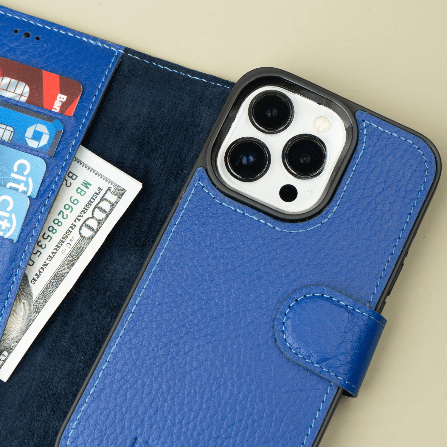 Blue Leather iPhone 16 Series Wallet Case - LEATHERE
