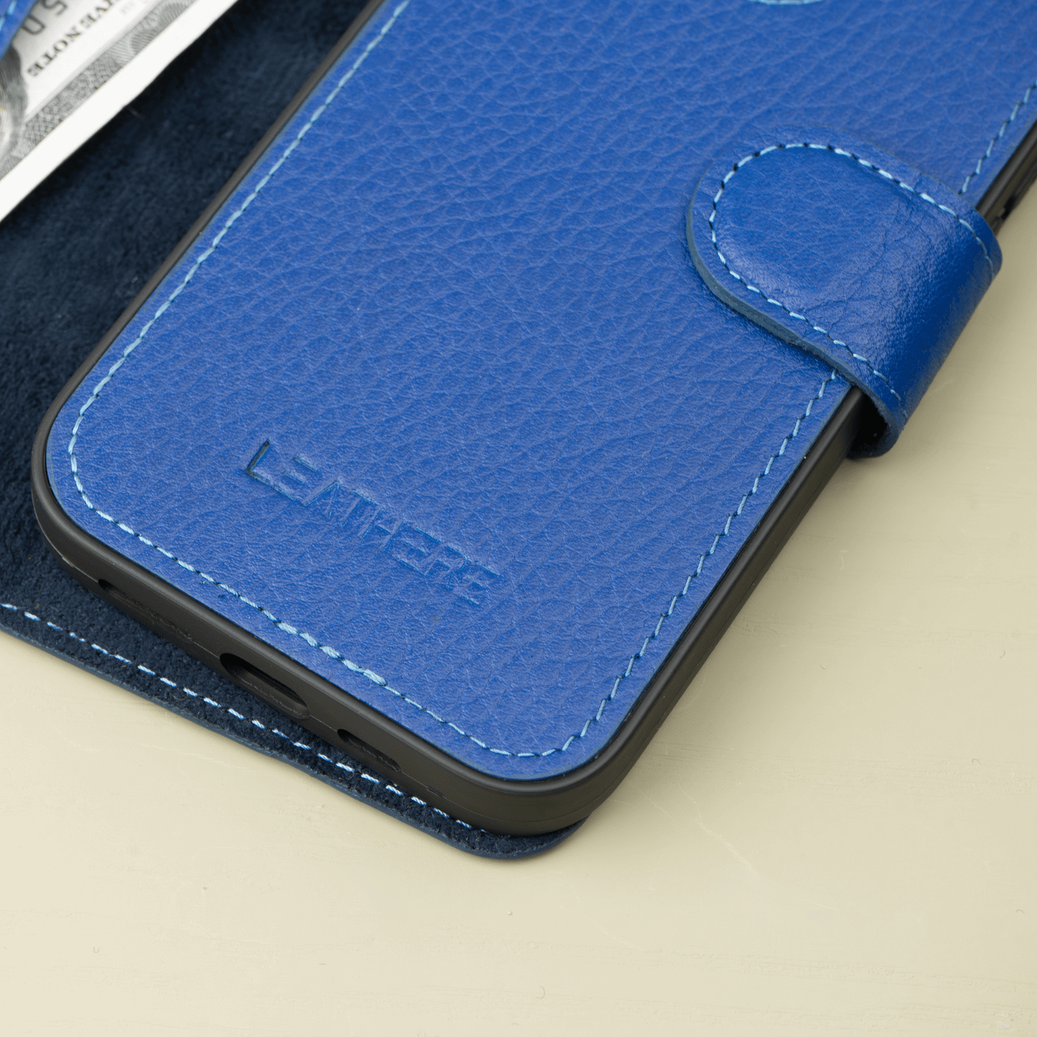 Blue Leather iPhone 16 Series Wallet Case - LEATHERE