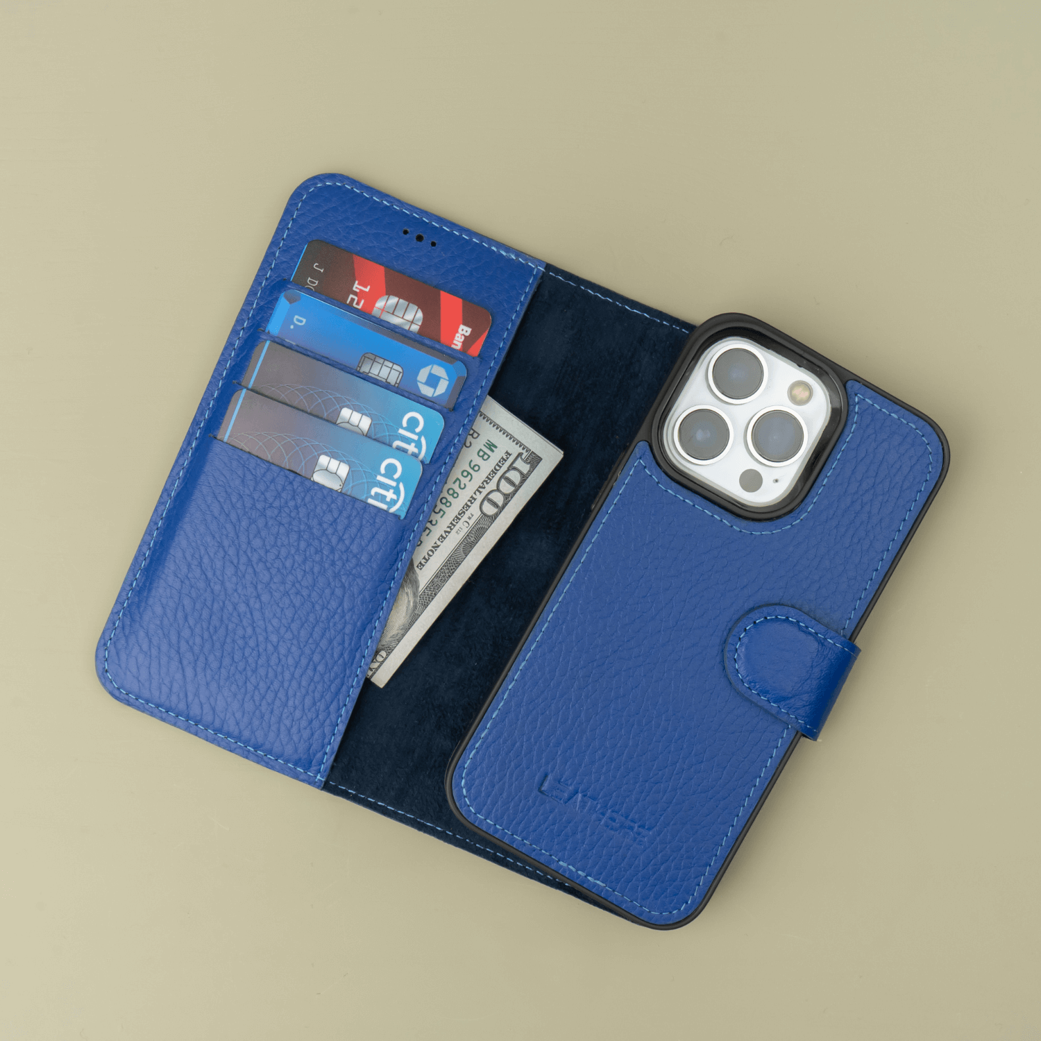 Blue Leather iPhone 16 Series Wallet Case - LEATHERE