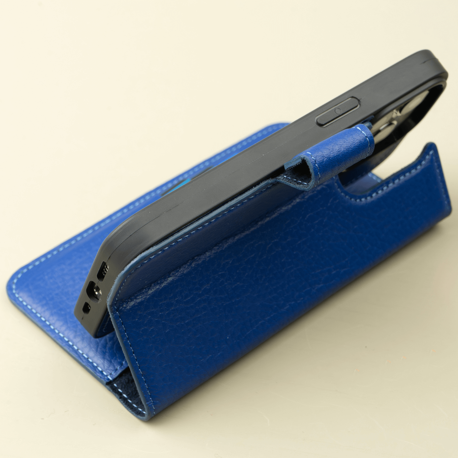 Blue Leather iPhone 16 Series Wallet Case - LEATHERE