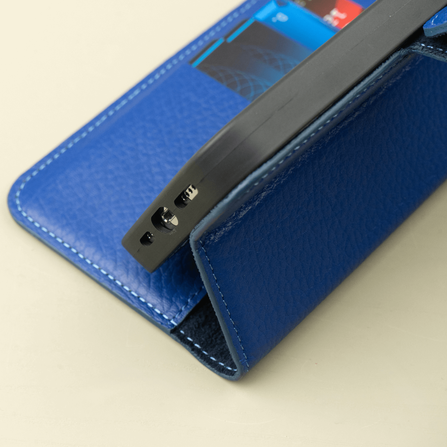 Blue Leather iPhone 16 Series Wallet Case - LEATHERE