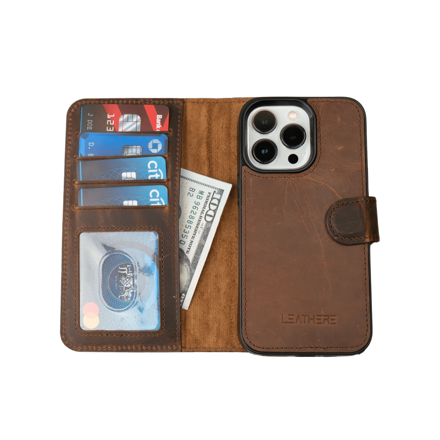 Dark Brown Leather iPhone 16 Series Wallet Case - LEATHERE