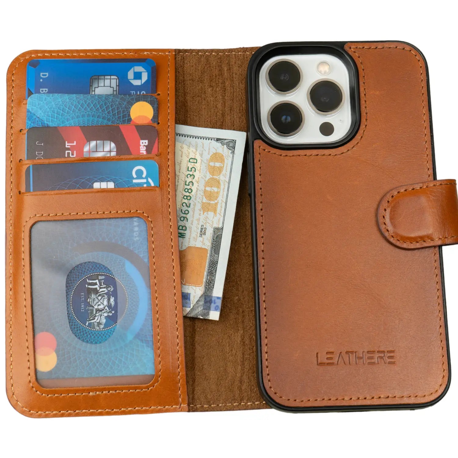 iPhone 13 Series Rustic Brown Leather Wallet Case - New York