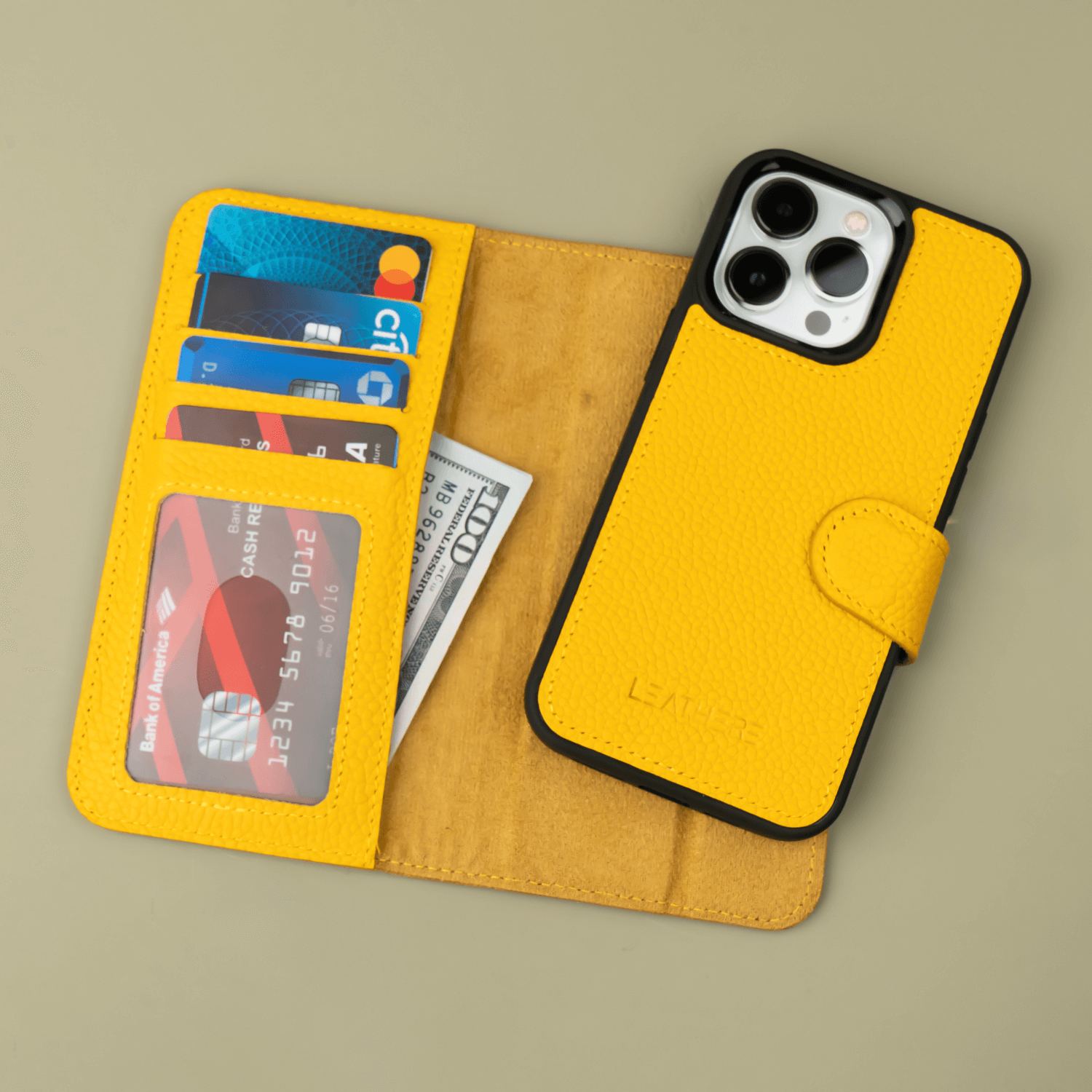 Yellow Leather iPhone 16 Series Wallet Case - LEATHERE