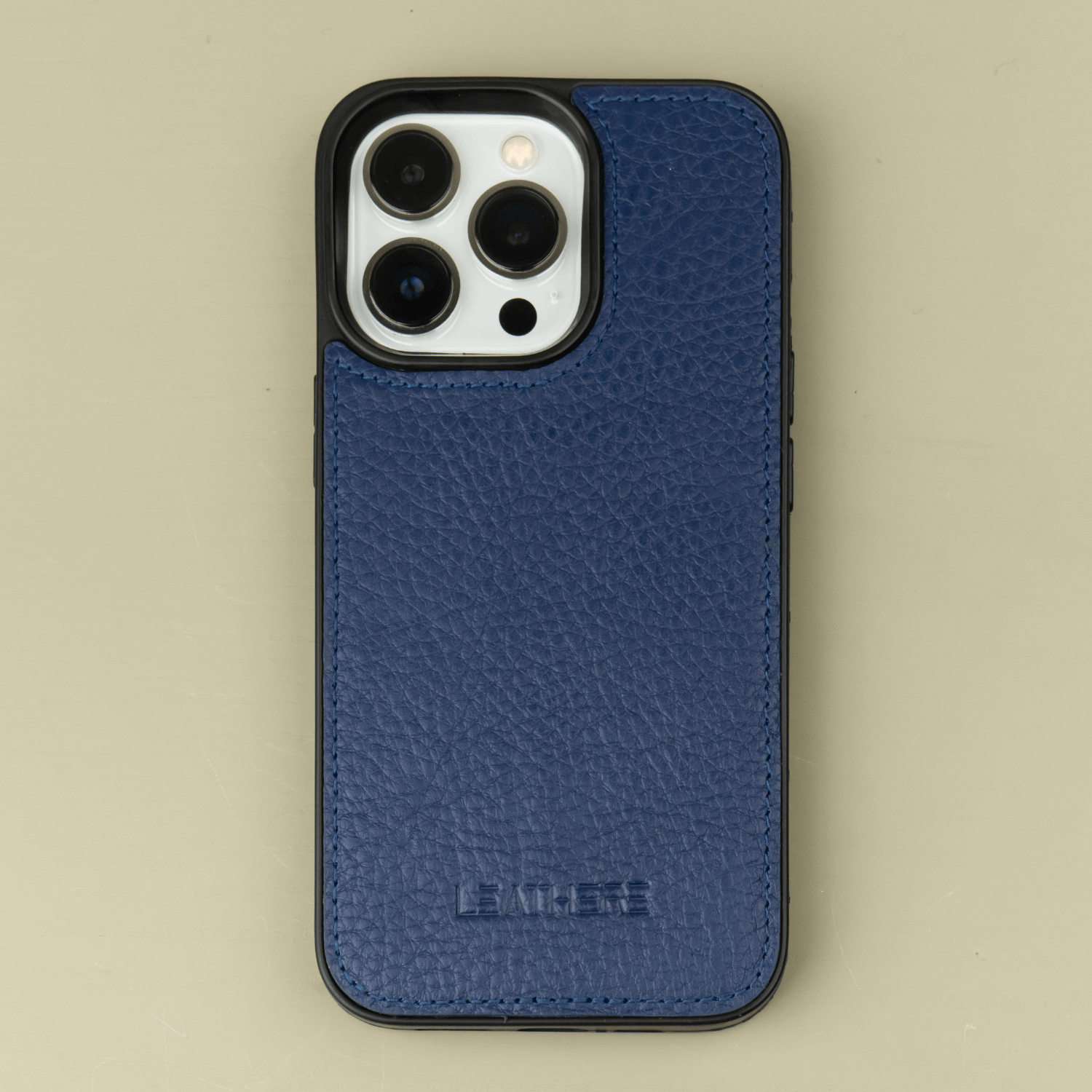 Navy Blue Leather iPhone 16 Series Snap-On Case - LEATHERE