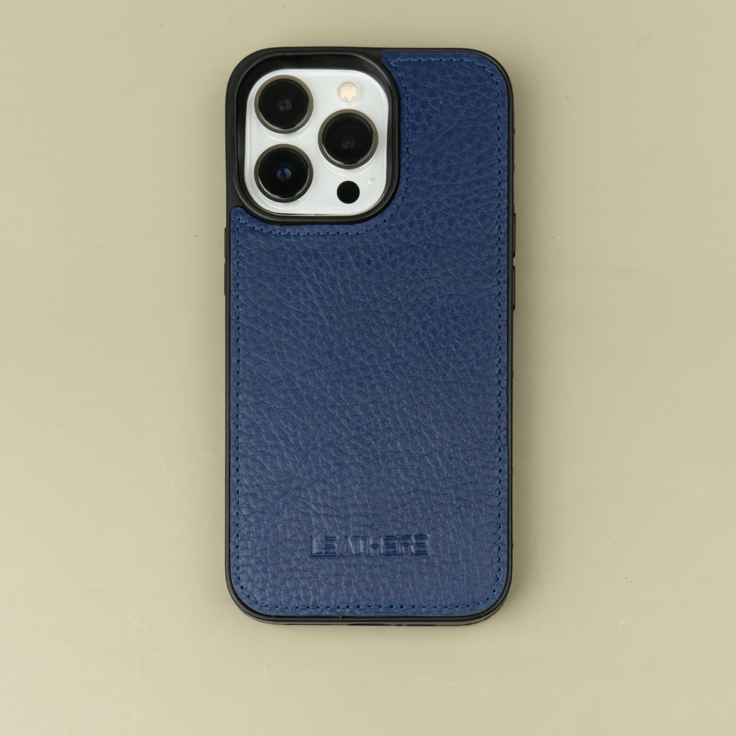 Navy Blue Leather iPhone 16 Series Snap-On Case - LEATHERE