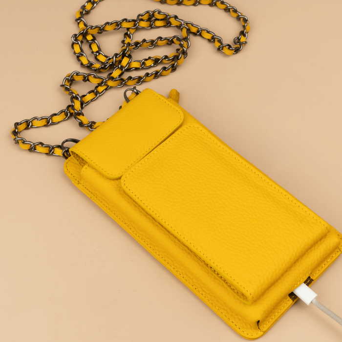 Yellow Leather iPhone Case with Integrated Wallet