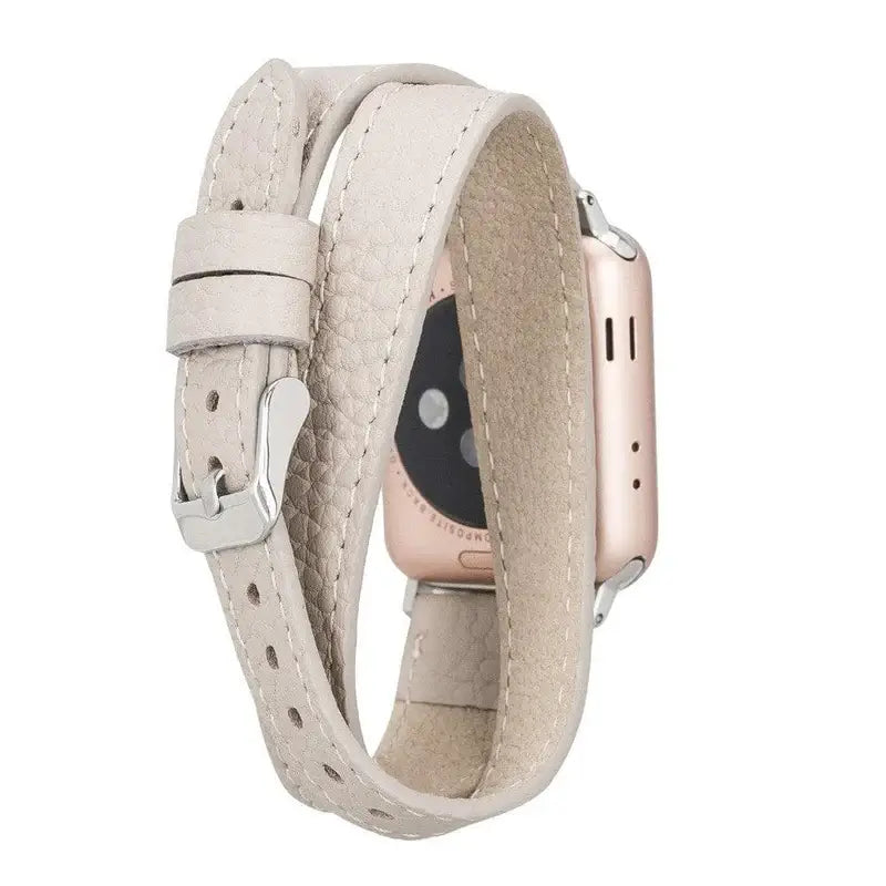 Cream Leather Double Tour Apple Watch Band - LEATHERE