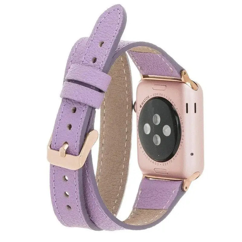 Purple Leather Double Tour Apple Watch Band - LEATHERE