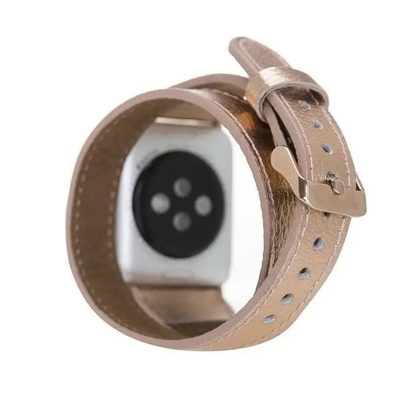 Rose Gold Leather Double Tour Apple Watch Band - LEATHERE