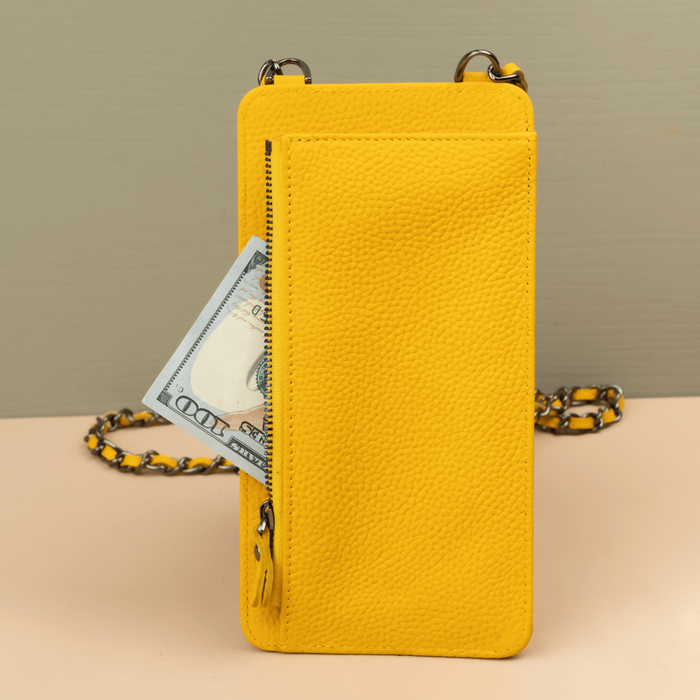 Yellow Leather iPhone Case with Integrated Wallet