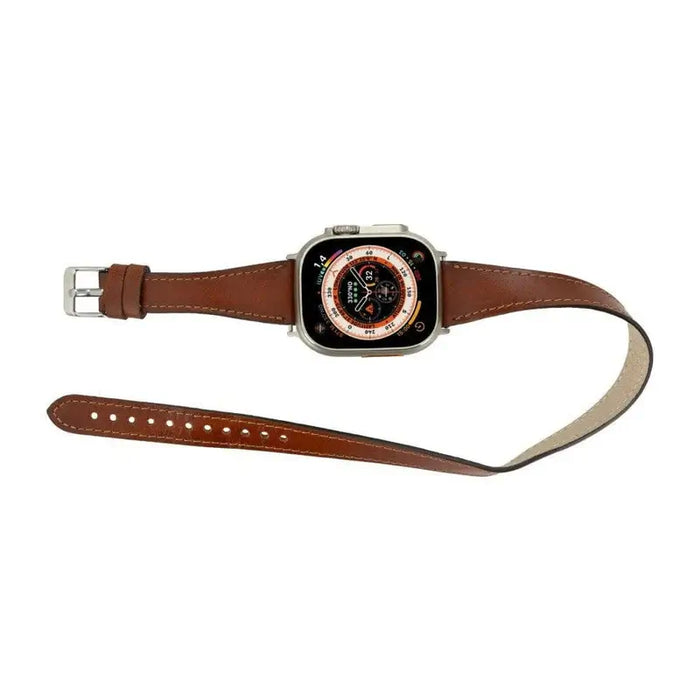 Luxury Double Wrap Rustic Brown Leather Apple Watch Band - San Diego