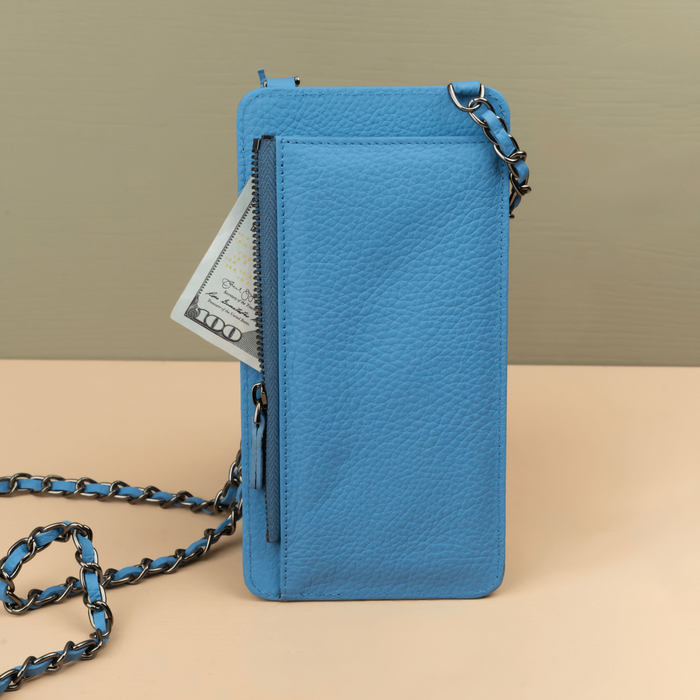 Blue Leather iPhone Case with Integrated Wallet