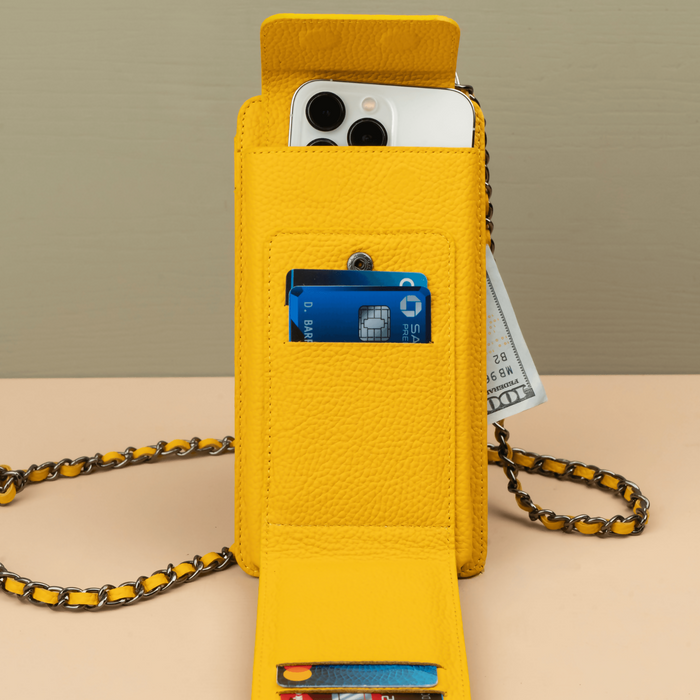 Yellow Leather iPhone Case with Integrated Wallet