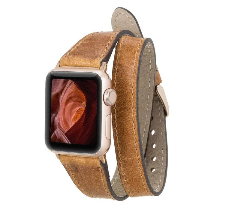 Brown Leather Double Tour Apple Watch Band - LEATHERE