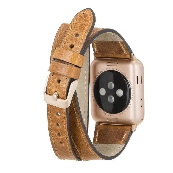 Brown Leather Double Tour Apple Watch Band - LEATHERE