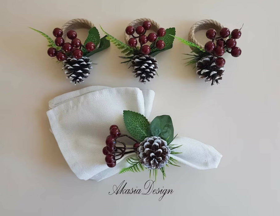 Christmas Napkin Rings|Winter Trend Napkin Ring|Jute Rope Napkin Holder|Redberry Table Decor|Pinecones Tablecenterpiece|Love Napkin Holder