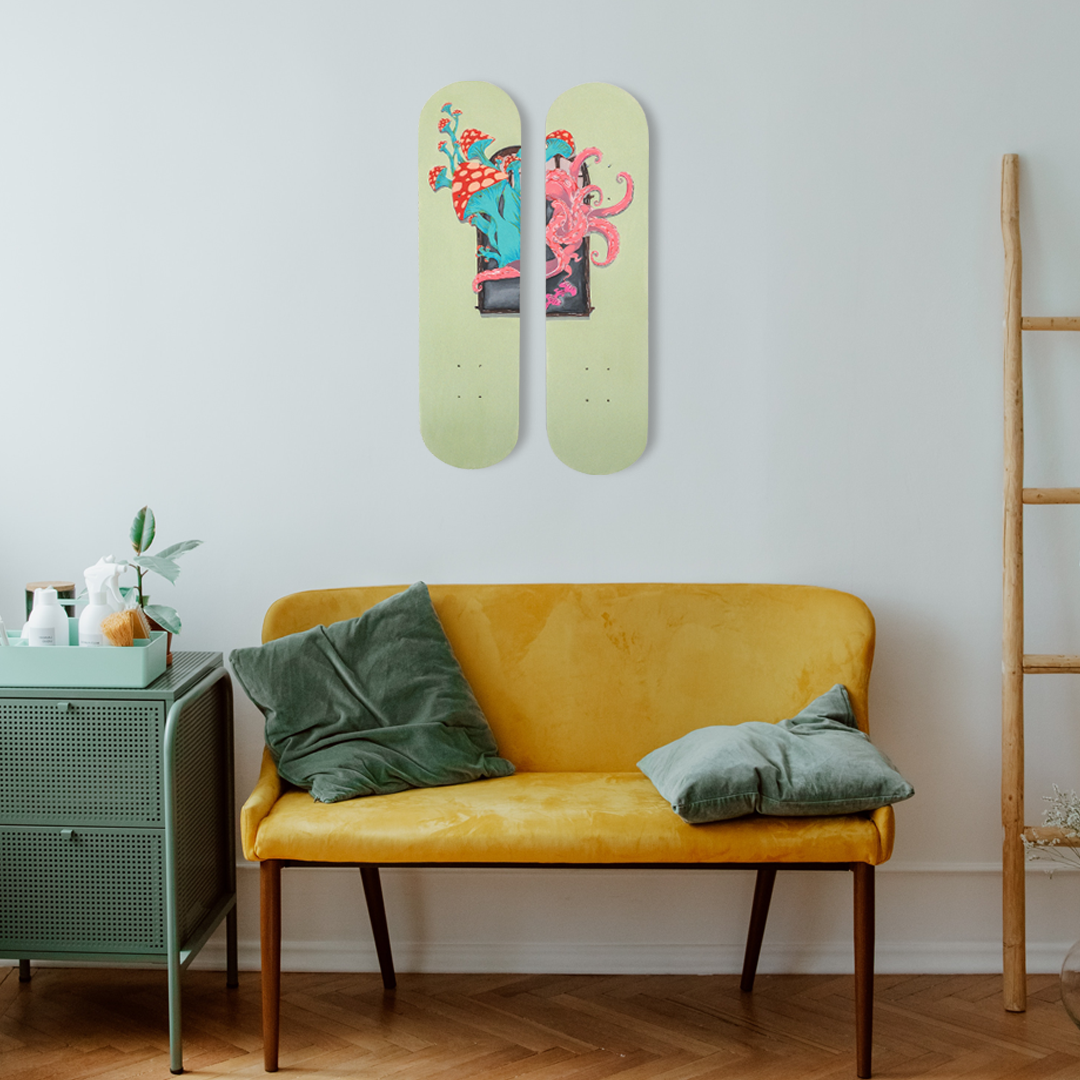 Skateboard Wall Art Set, "Mashtacle" Hand-Painted Wall Decor Set of 2 - wboxgo.com