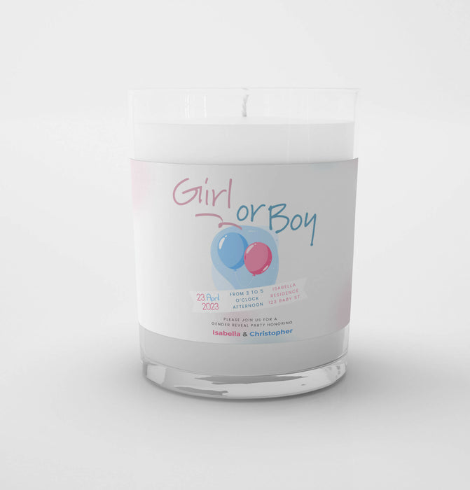 Personalised Gender Party Invitation Candle