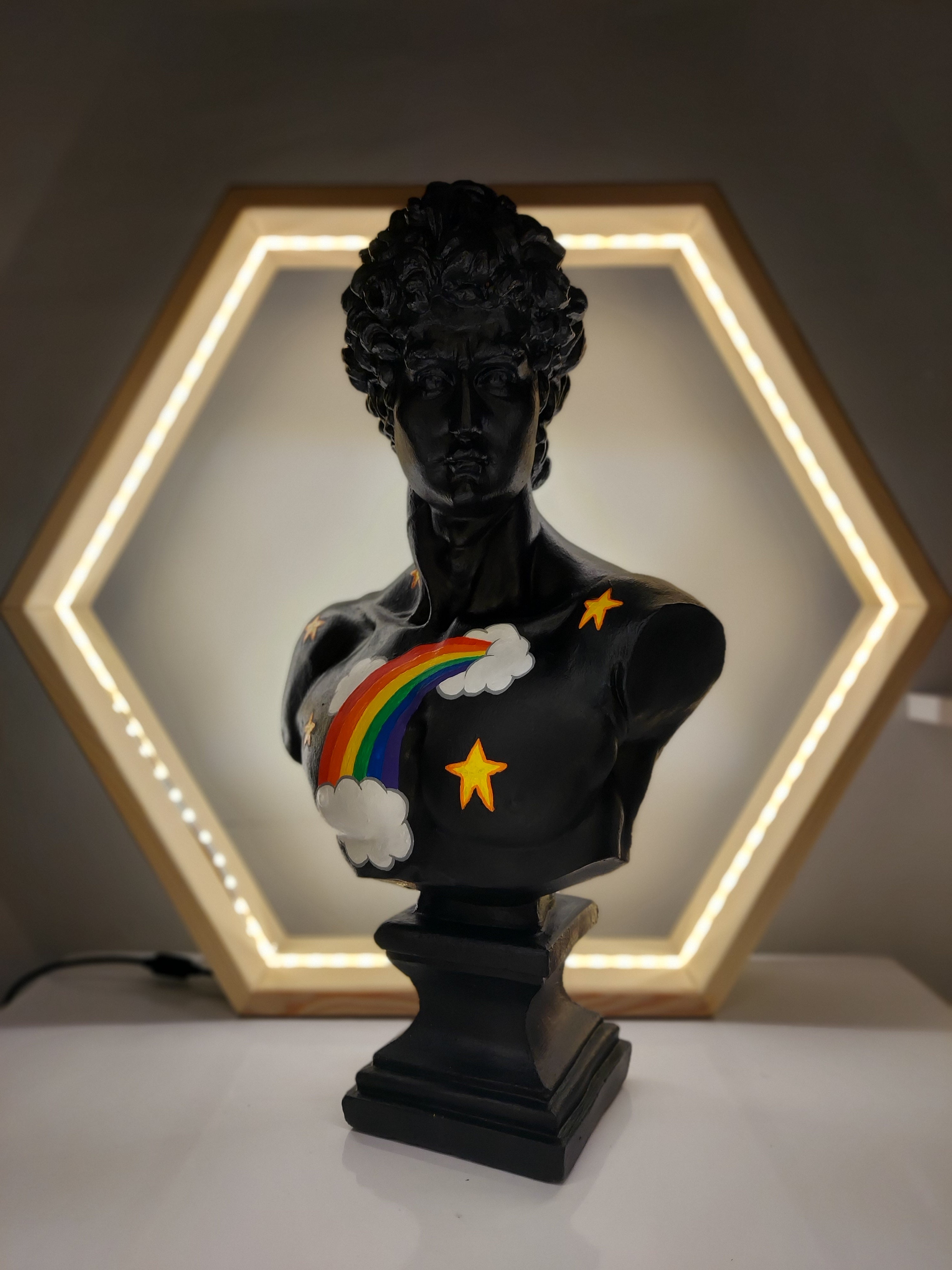 David 'Rainbow' Pop Art Sculpture, Modern Home Decor, Large Sculpture - wboxgo.com