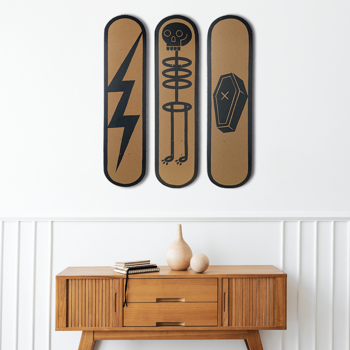 Skateboard Wall Art Set, "Deathical" Hand-Painted Wall Decor Set of 3 - wboxgo.com