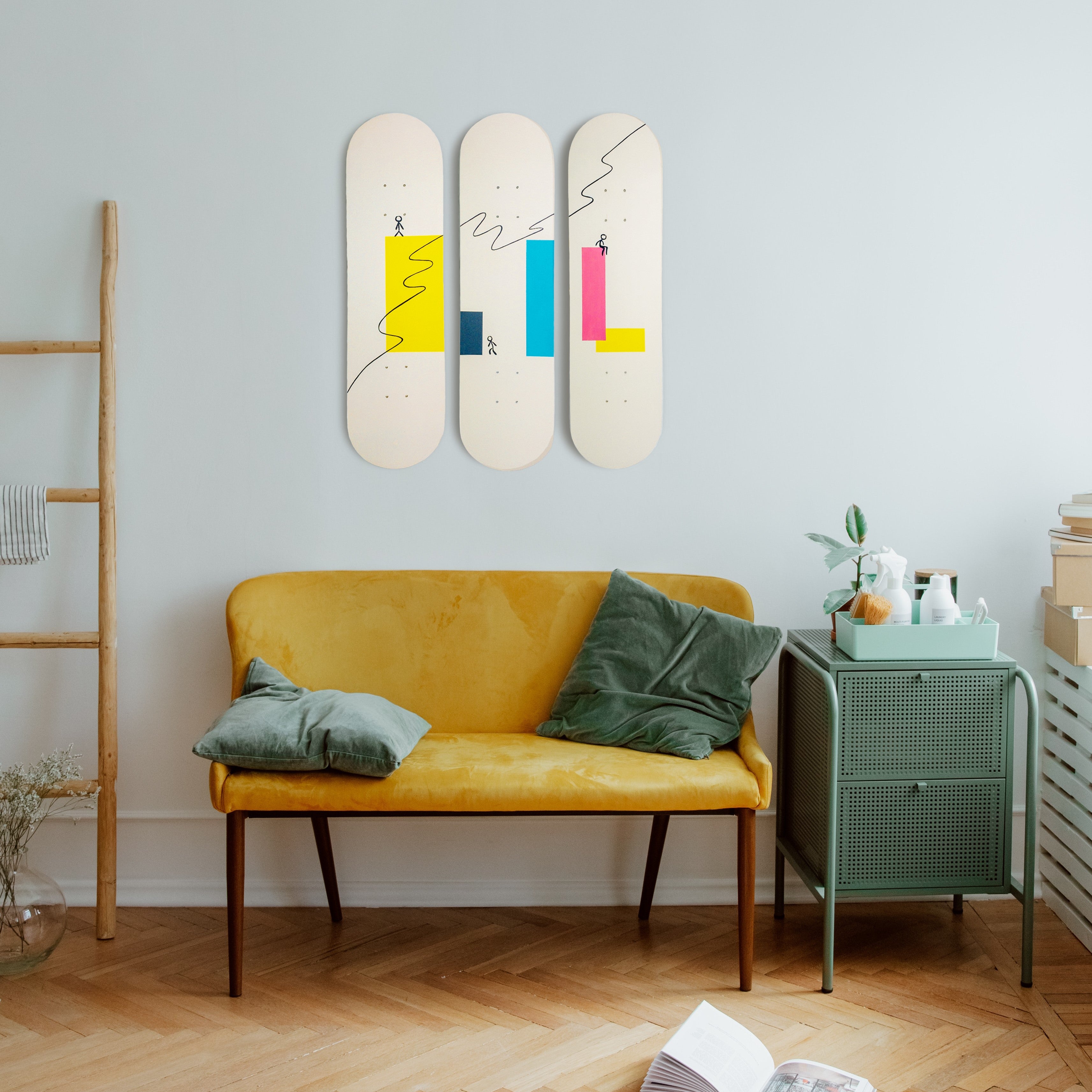 Skateboard Wall Art Set, "City Lights" Hand-Painted Wall Decor Set of 3 - wboxgo.com